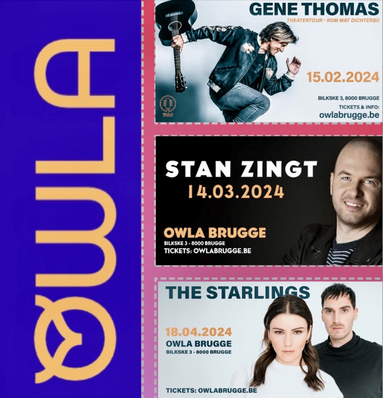 Intieme concerten in Owla Brugge met Gene Thomas, Stan Van Samang en The Starlings