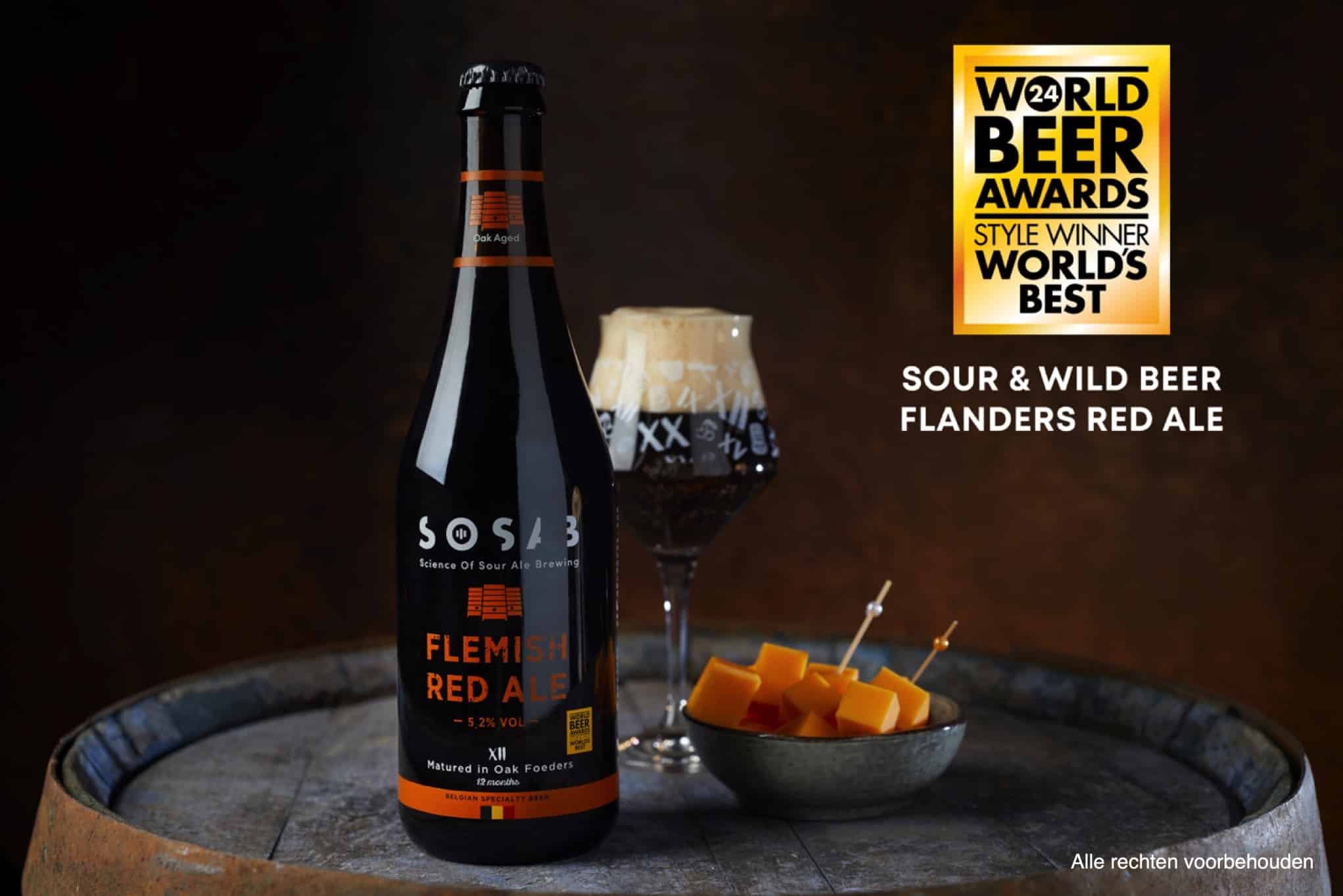 SOSAB Flemish Red Ale XII van The Brew Society (Heule) wint (voor het tweede jaar op rij) een absolute hoofdprijs op de World Beer Awards