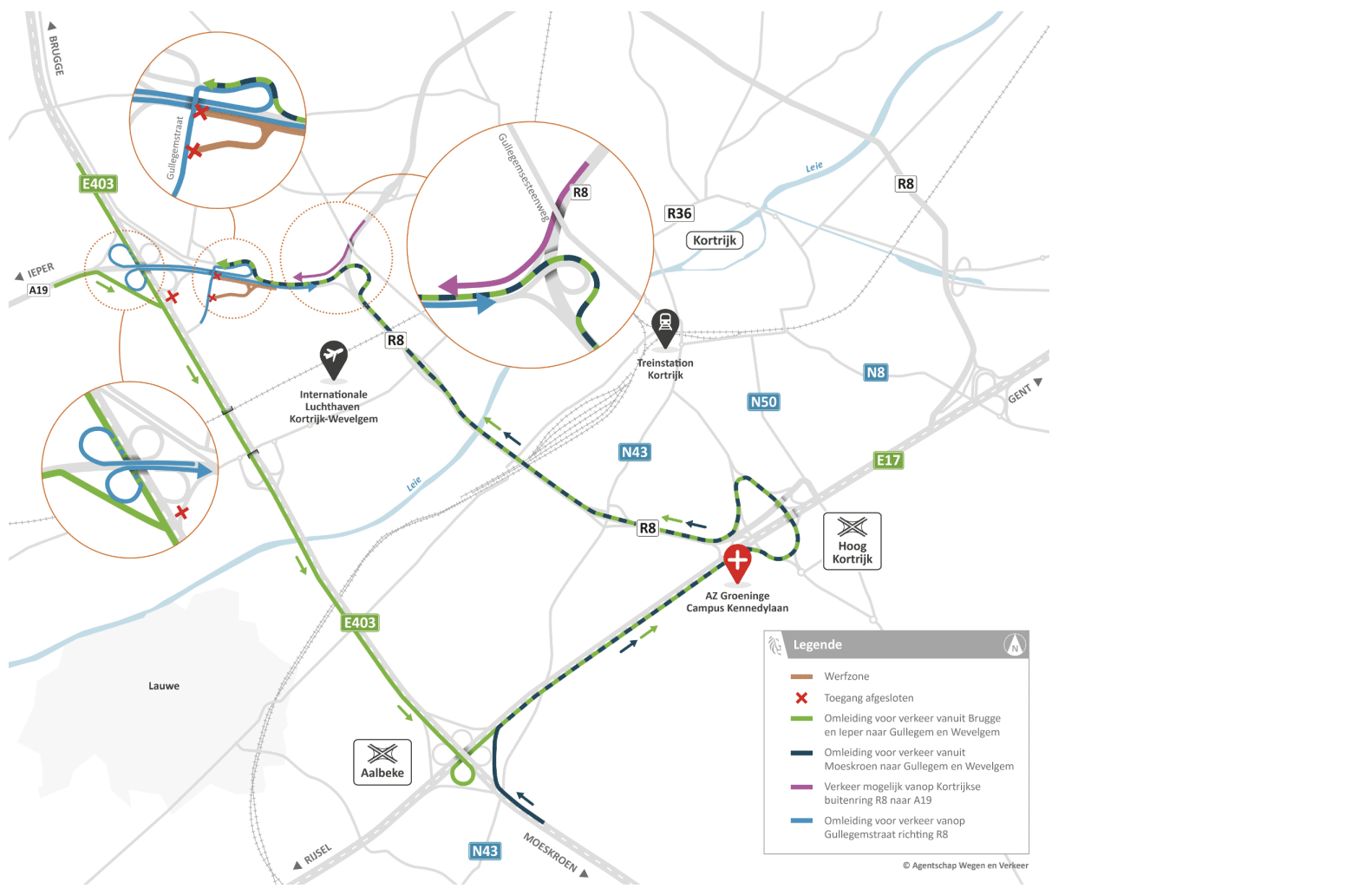 Laatste fase werken trompetaansluiting vanaf 27 mei, werken op zuidelijke op- en afrit Gullegem-Moorsele nog tot eind september