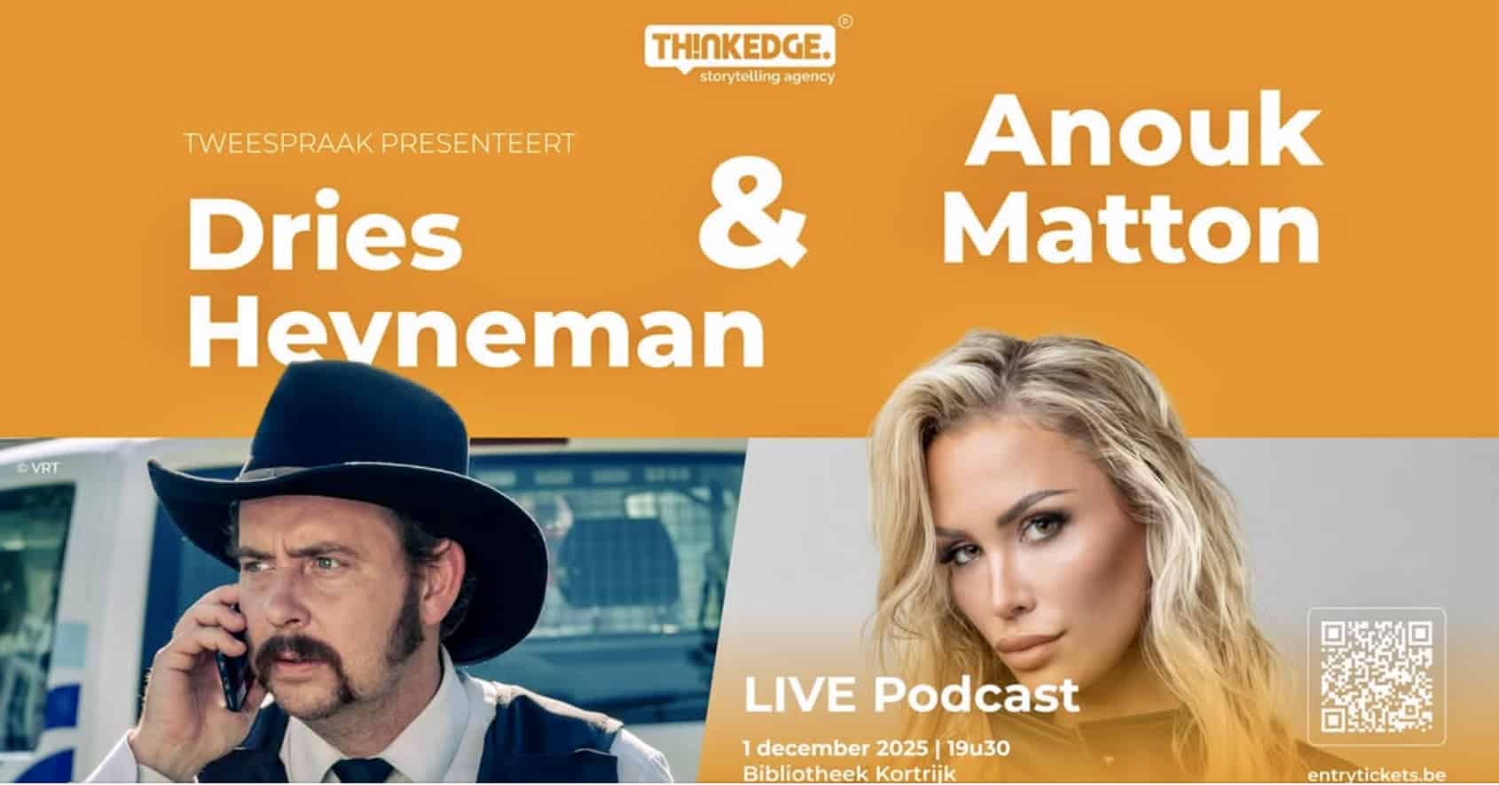 Podcast Tweespraak op 1 december in de Kortrijkse bib in gesprek met Anouk Matton en Dries "Chief" Heyneman