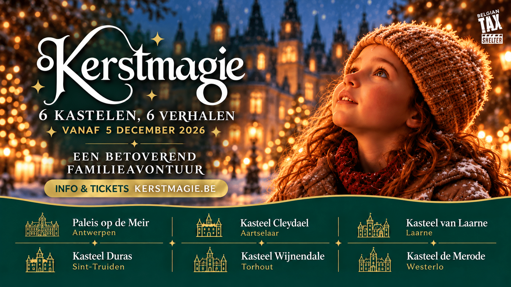 Betoverend familiespektakel ‘Kerstmagie’ brengt 6 gloednieuwe verhalen naar 6 kastelen in Vlaanderen